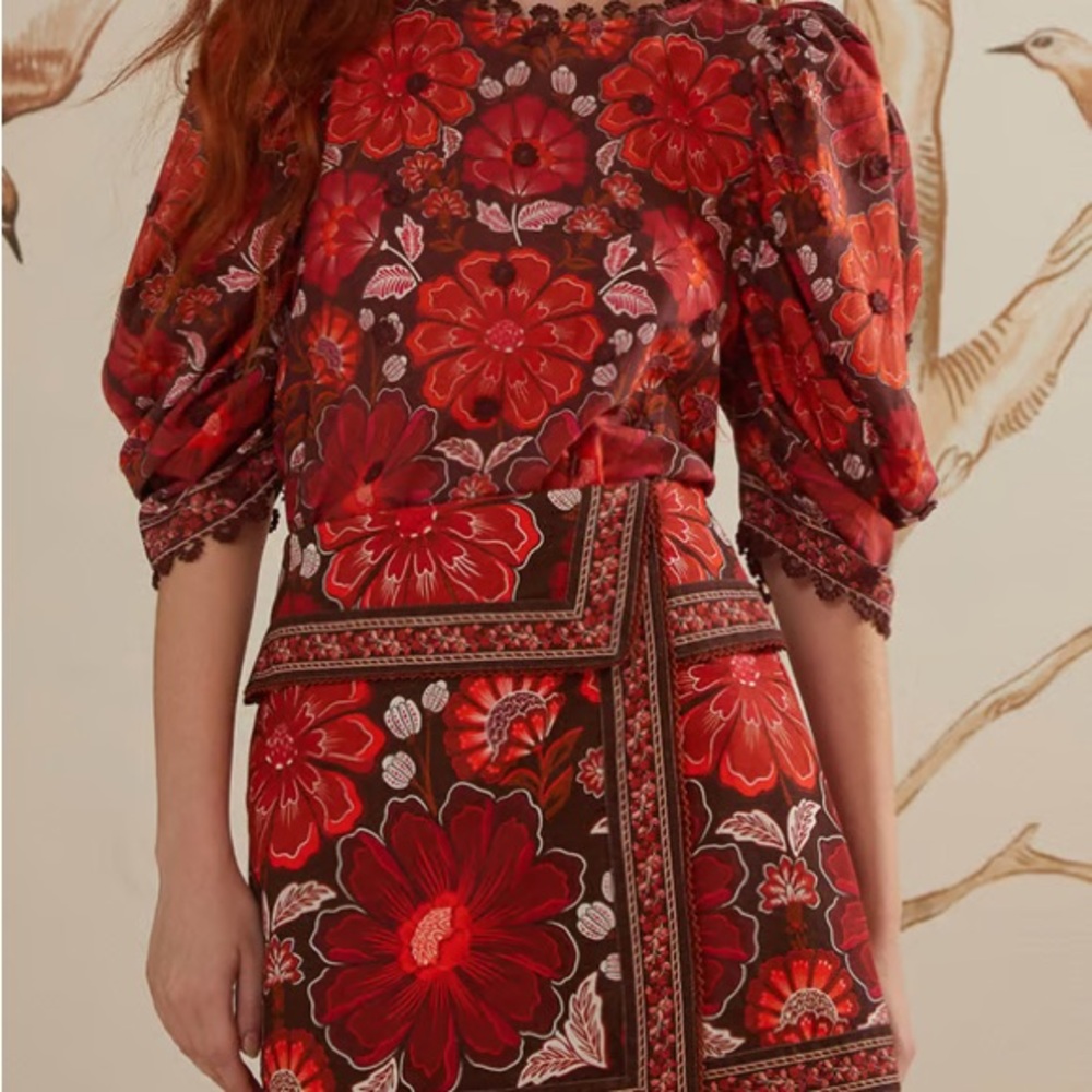FARM Rio Gigi Tapestry Red Floral Skirt Set